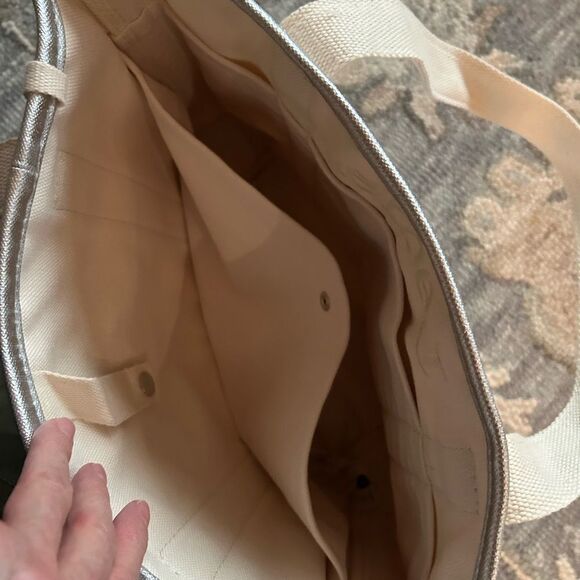 Land's End Faux leather canvas tote 5 pocket silver cream Embroidered Leola - Picture 5 of 15